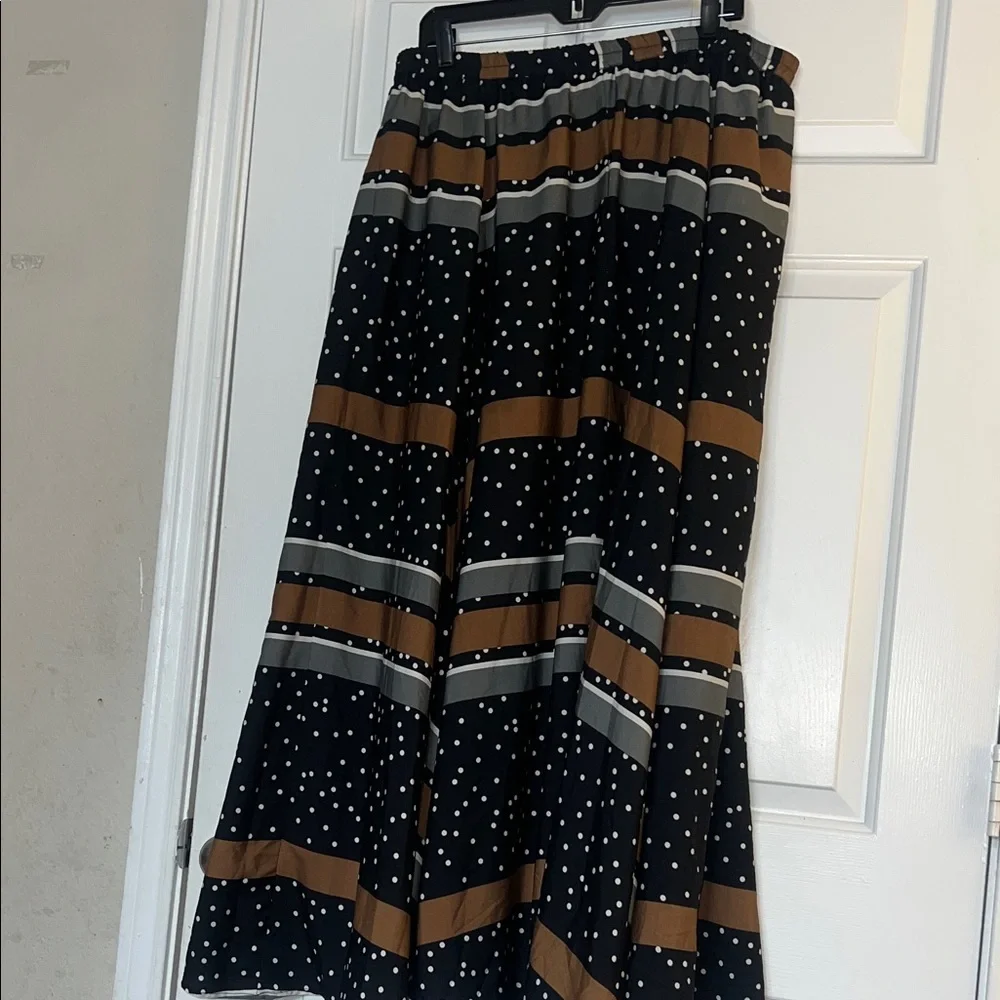 Chic Black and Brown Polka Dot A-Line Skirt